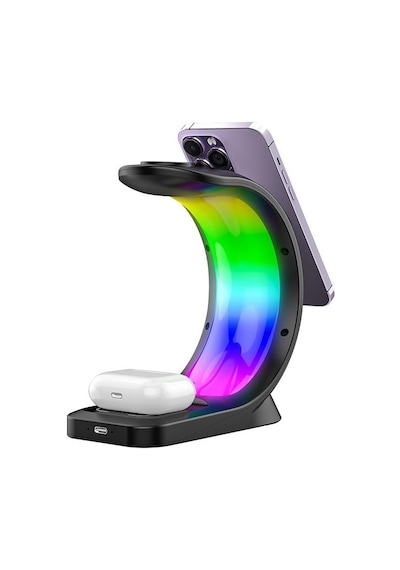 S-link Sl-cw20 Telefon, Saat, Kulaklık Uyumlu 15w Siyah Rgb Kablosuz Şarj Cihazı
