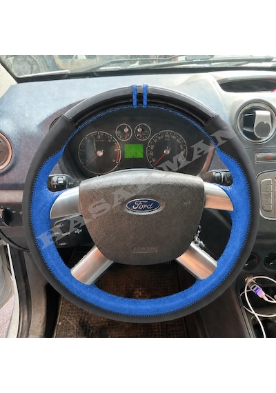 Ford Fusion Dikme Direksiyon Kılıfı Parlak Siyah Mavi Detaylı Mavi Çift Yüzük Ve Dikiş 2006-2012