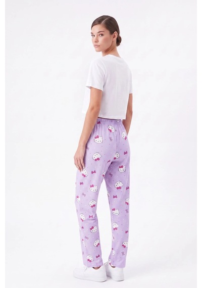 Cemo Kedi Ve Fiyonk Baskılı Beli Lastikli Bağcıklı Pijama Altı 26y-h0020-mr-l Mor