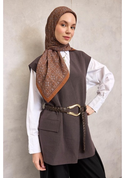 Silk Home Viskon Velora Eşarp Taba Yonca Desenli Tok Duruşlu 90x90 Çok Renkli