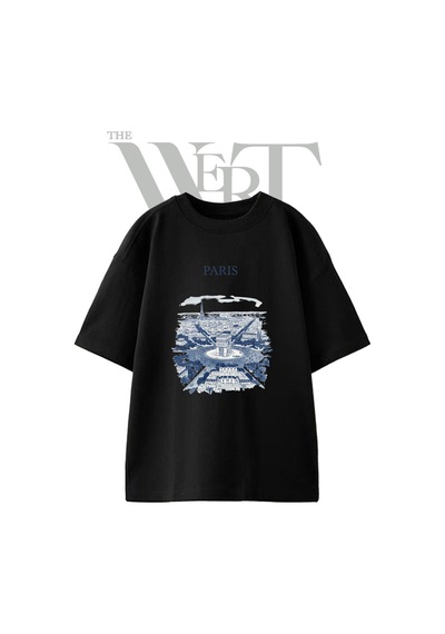 Thewert Paris Eyfel Tasarım Baskılı Ünisex Siyah Oversize T-shirt