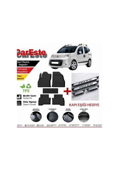 Fiat Fiorino 2008-2024 4d Havuzlu Paspas 5 Parça Tpe Koku Yapmaz Araca Özel Kapı Eşiği li