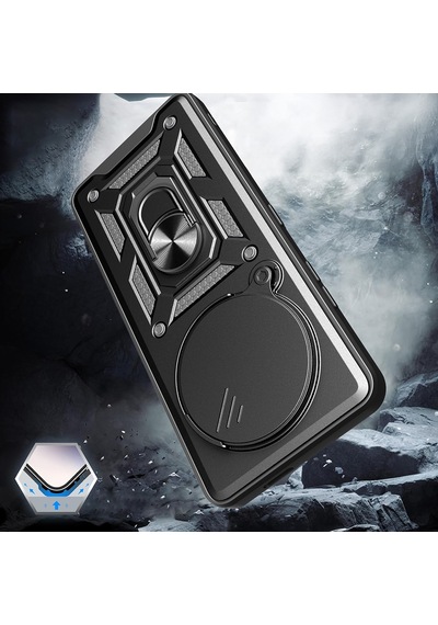 Xiaomi Redmi Note 14 Pro 4g Kılıf Sürgülü Kamera Koruyucu Manyetik Standlı Tank Koruma Celikaksesuar Siyah