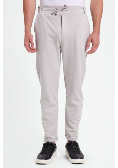 Tudors Erkek Slim Fit Pamuklu Beli Bağlamalı Yan Cepli Katlamalı Paça Jogger Gri Pantolon-42321 gri
