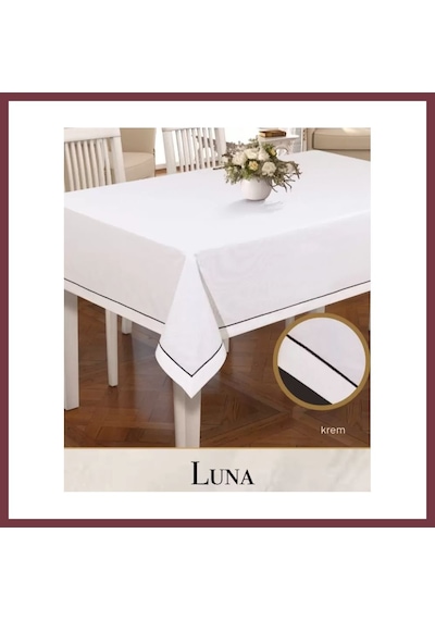 Storeşahin 160x260 Cm Luna Model Krem Keten Masa Örtüsü Modern Şık Ev Tekstili Shn0720