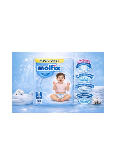 Molfix Mega Paket 6 Numara Extra Large 80 Adet Bebek Bezi 15+ Kg