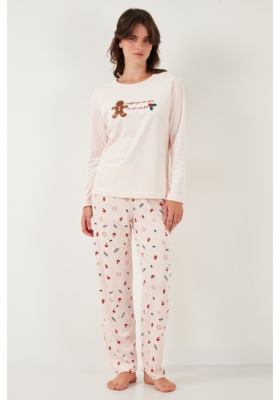 Lela Desenli Regular Fit Bisiklet Yaka Uzun Kollu Bayan Pijama Takımı 65713312 Açık Pembe Lela Desenli Regular Fit Bisiklet Yaka Uzun Kollu Bayan Pijama Takımı 65713312 Açık Pembe
