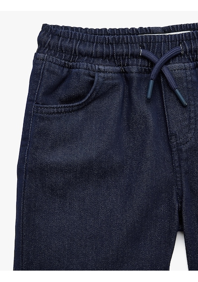 Koton Beli Bağcıklı Lastikli Slim Fit Denim Şort Lacivert 6skb40058td