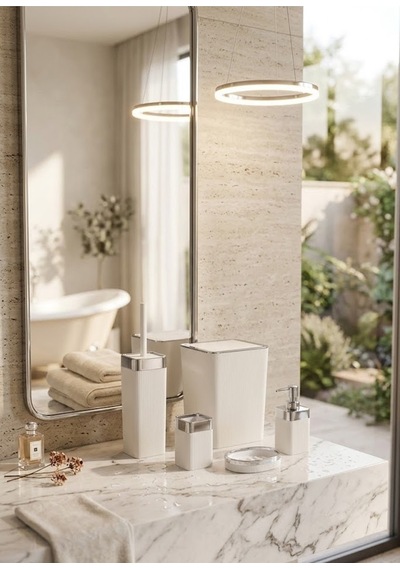 Premium Safir 7 Parça 5 Li Banyo Takımı Beyaz Çamaşır Selesi 65 Lt Çamaşır Sepeti Beyaz - 874467505 Beyaz