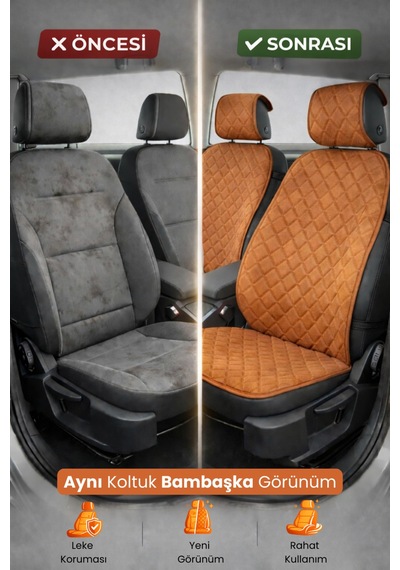 Oto Koltuk Kılıfı Tay Tüyü 2'li Ön Minder Terletmez Kaymaz Airbag Uyumlu - Taba