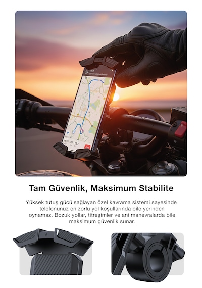 Ultra Güvenli 360 Dönebilen Motosiklet Ve Bisiklet Telefon Tutucu Siyah