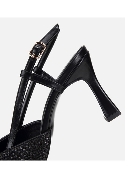 Hotiç Kadın Siyah Hasır Detaylı Tokalı Kısa Topuklu Stiletto 01ayh320810a100 01ayh320810a100