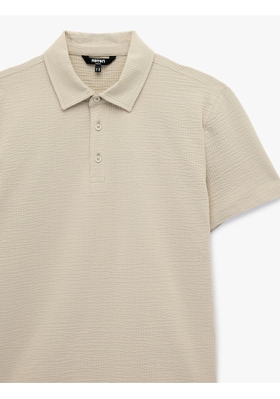 Koton Regular Fit Kısa Kollu Dokulu Pamuklu Polo Yaka Tişört Bej 6sam10078mk Ekru
