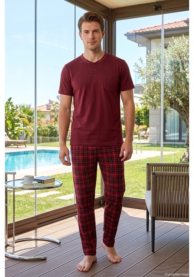 Remsa Erkek Kısa Kol Penye Pijama Takımı 3140 Bordo