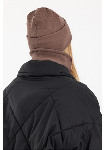 Butikgiz Kadın Balıkçı Style Pamuklu Kaşkorse Terletmez Ultra Hafif Yumuşak Bere Boyunluk Takım Kahverengi