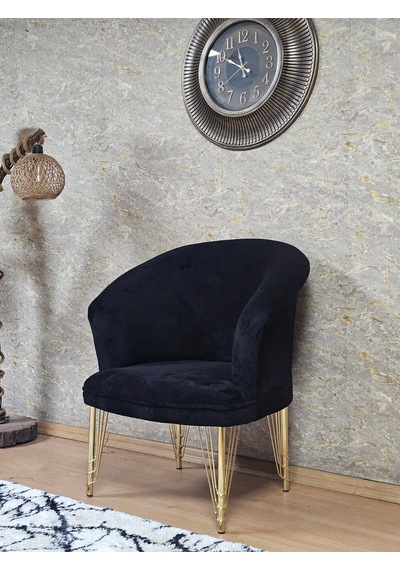 Zafir Tekli Teddy Gold Kaplama Telli Ayak Çay Seti Koltuk Tekli Berjer , Balkon, Salon, Ofis Siyah