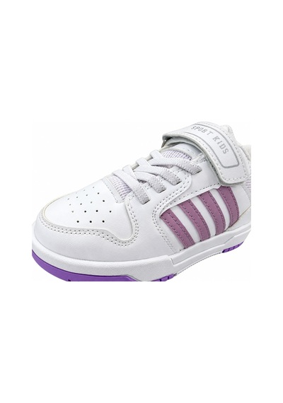 Papucumun Dünyası Çocuk Bağcıklı Cırt Cırtlı Kolay Giyimli Günlük Spor Ayakkabı Sneaker Beyaz - Lila