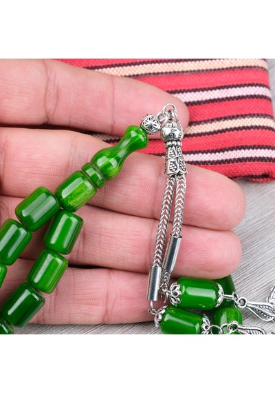 Katalin Çubuk Alpaka Püsküllü Kapsül Kesim 9x13mm Tesbih - Yeşil