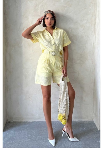 Verymoda Nakışlı Vual Şort D2821 Sarı