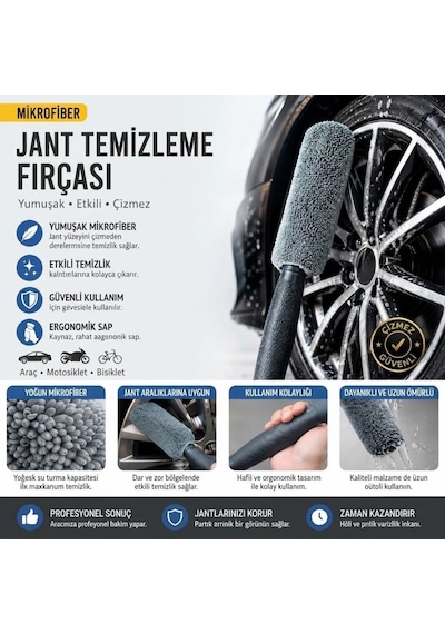 Buffer Mikrofiber Jant Temizleme Fırçası Yumuşak Çizmez Saplı Araba Motosiklet Lastik Yıkama Bakım Süngeri