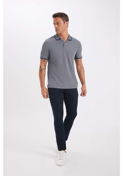 Defacto Slim Fit Dar Kesim Polo Yaka Kısa Kollu Pamuklu Tişört D0033AXNS Lacivert