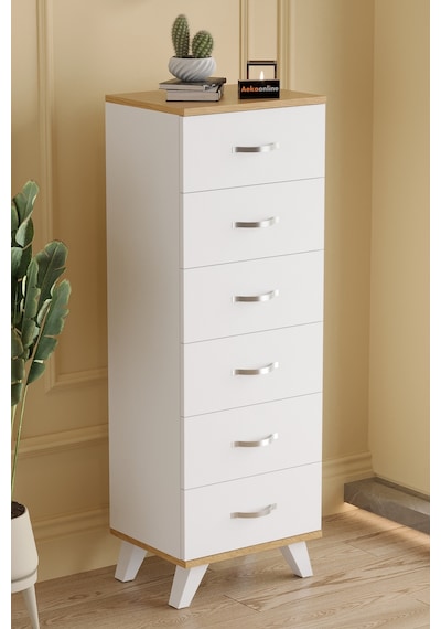 Aeka Ae-3038 Belinda 6 Çekmeceli Beyaz Çam Şifonyer Komodin 132 45 36 Cm
