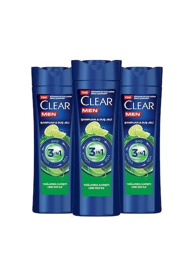 Clear Men Lime Özü Yağlanma Karşıtı 3 in 1 Şampuan ve Duş Jeli 3 x 350 ML
