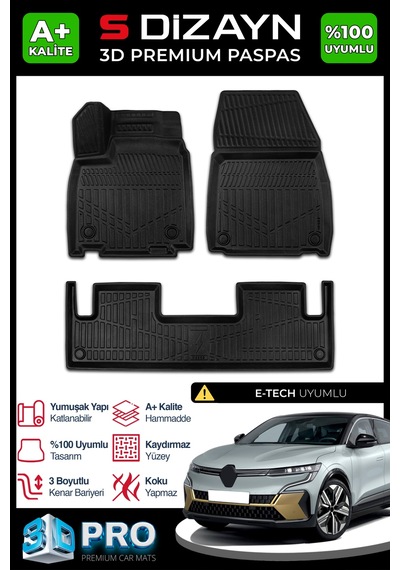 Renault Megane E-tech 3d Pro Havuzlu Paspas 2022 Üzeri A+ Kalite 3ds-sdz136