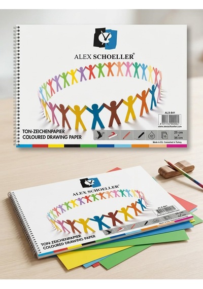 Alex Schoeller Spiralli Renkli Fon Kartonu Bloğu 25x35 Cm 15 Yaprak
