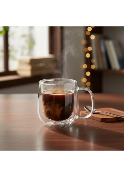 Lexroo Çift Cidarlı Kulplu Cam Kupa - 250 Ml Isıya Dayanıklı Borosilikat Çay Ve Kahve Kupası Çok Renkli