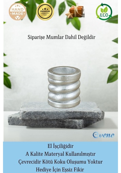 Eskitme Mumluk Şamdan 3 Adet Tealight Ve İnce Mum Uyumlu Spiral Model - Gümüş