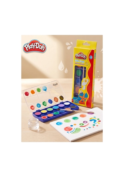 12 Renk Sulu Boya 23mm 1 Paket Play-doh 12 Li Suluboya Fırça Hediyeli Canlı Renkler Kaliteli Yıkanabilir Zararsız Küçük Çok Renkli