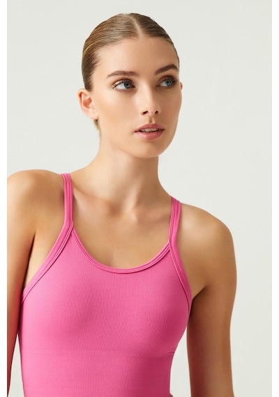 Los Ojos X Melodi Pembe Fitilli Seamless Spor Sütyeni Ribbed Bra Tank Pembe