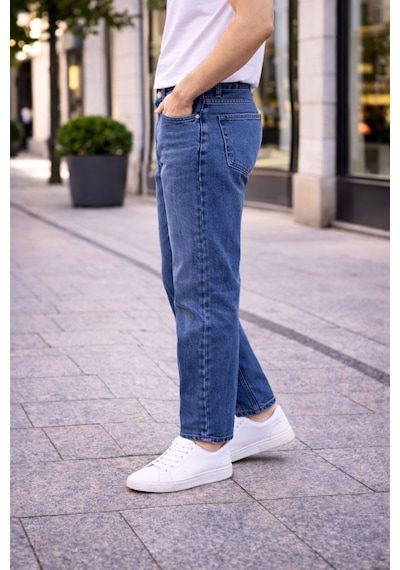 Cedy Denim Dar Paça Erkek Yüksek Bel Kot Pantolon - Salaş Mom Jean C333 Mavi