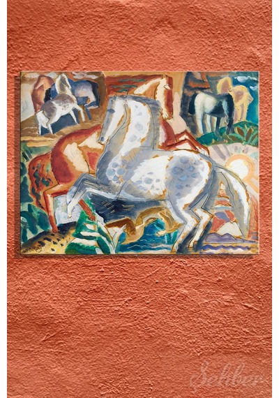 Leo Gestel'in "landscape And Horses" Manzara Ve Atlar Adlı Eseri Yatay Kanva Tablo 4307 Çok Renkli