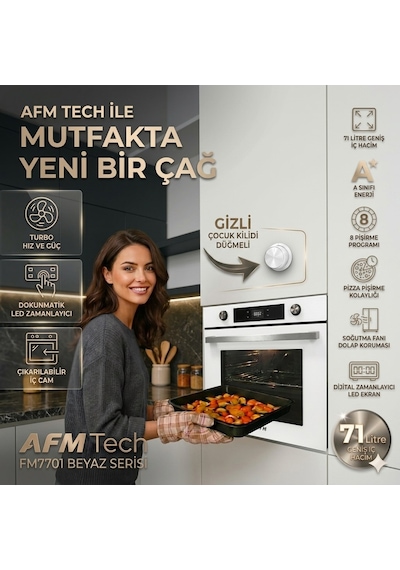 Alveus Afm Serisi FM7701 + FM2201 + FM3301W Alfa Turbolu Cam Dijital Beyaz 3'lü Ankastre Set