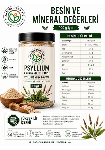 Karnıyarık Otu Tozu 150g - Psyllium Husk Powder-yüksek Lif Sindirim & Bağırsak Dostu Glutensiz Doğal Tokluk Desteği