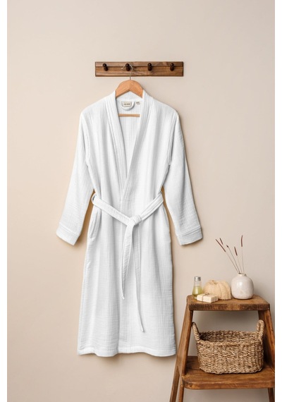 Unisex Kimono Bornoz - Beyaz