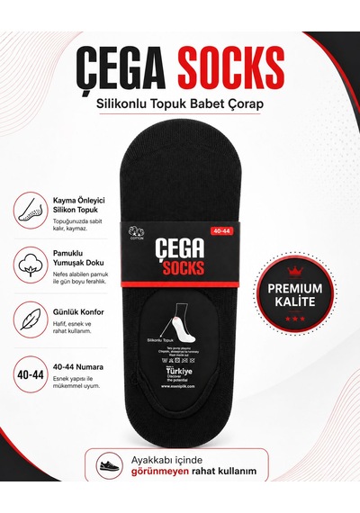 Çega Dikişsiz Pamuklu Silikonlu Kaymaz Babet Çorap 12'li Karışık