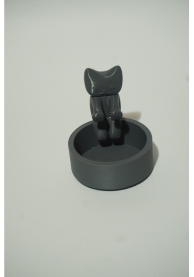 Isınan Sevimli Kedi Mumluk - Dekoratif Biblo Ve 3d Maket Obje 7cm Gri