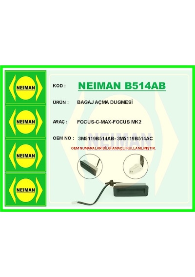 Neıman B514ab Bagaj Açma Butonu Ford Focus-cmax-mondeo-kuga 04 Kablolu 3m51 19b514 Ab-3m51 19b514 Ac -