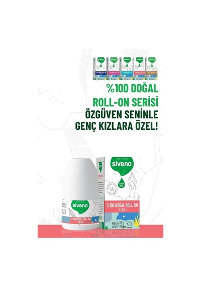 Siveno %100 Doğal Roll-on Teen Girl Genç Kız Deodorant Ter Kokusu Önleyici Bitkisel Lekesiz 50 Ml X 2 Adet