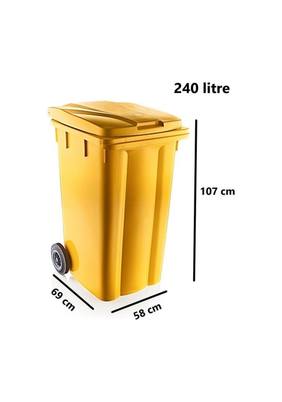 Omnipazar Sy-6510 Tekerlekli Kapaklı Plastik Çöp Konteyneri 240 Lt Sarı Sarı