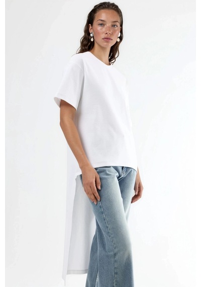 Hiccup Busem Yırtmaçlı Oversize Bisiklet Yaka Tunik Beyaz