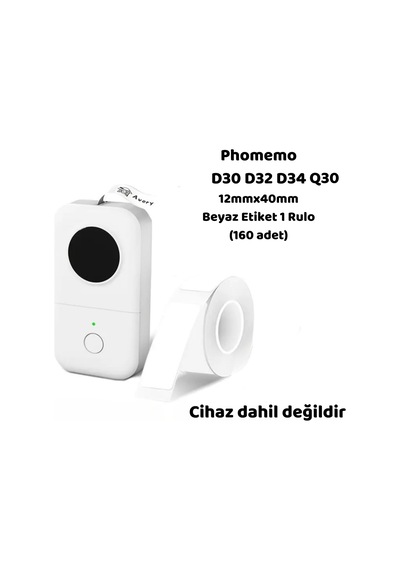 Lexroo Phomemo 1 Rulo 12x40mm/160adet Beyaz Etiket D30/q30 Diğer