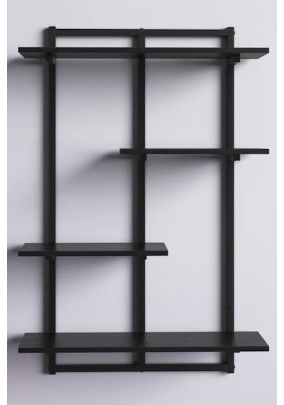 Aju Modern Duvar Rafı - 4 Katlı Metal Şık Modern Yüzen Pencere Duvar Rafı Kitaplık Düzenleyici Raff Siyah
