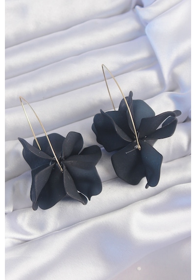 Ezoconcept Pirinç Siyah Renkli Flora Küpe 001