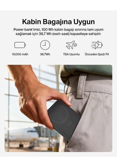 Boostcharge 10000 Mah İnce Manyetik Stantlı Power Bank, Siyah