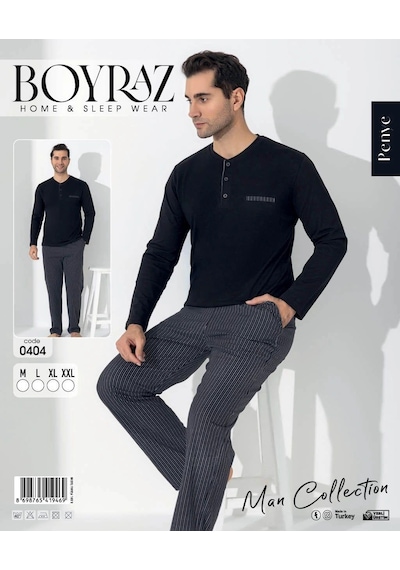 Boyraz 0404 Erkek Uzun Kol Pijama Takımı Siyah