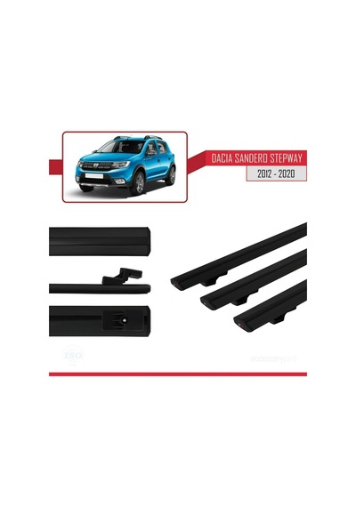 Dacia Sandero Stepway 2012-2020 Arası İle Uyumlu Basic Model Ara Atkı Tavan Barı Siyah 3 Adet
